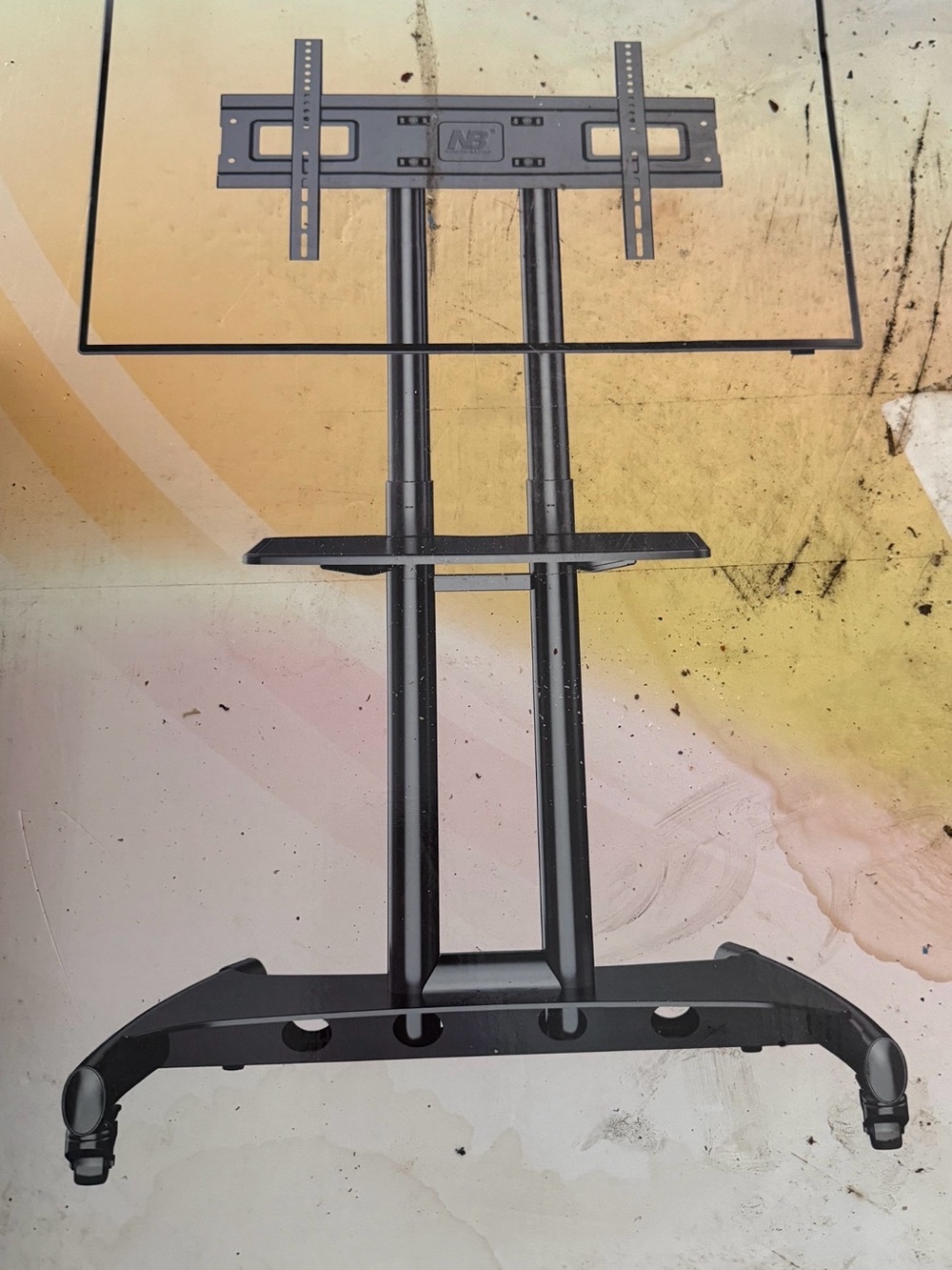 Black Mobile TV Stand with Shelf - Portable AV Cart